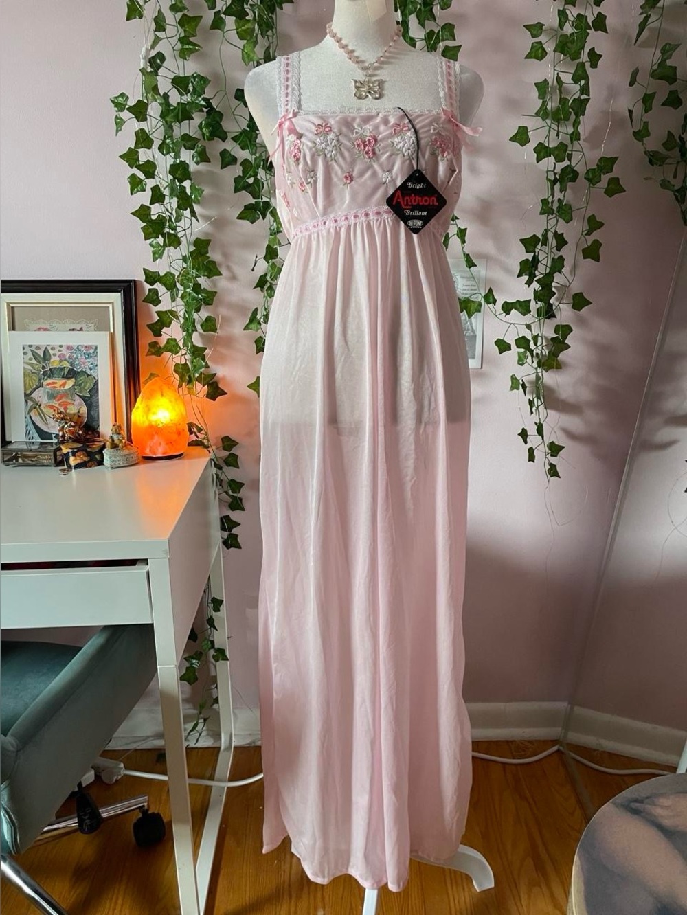 Deadstock vintage pink maxi slip dress